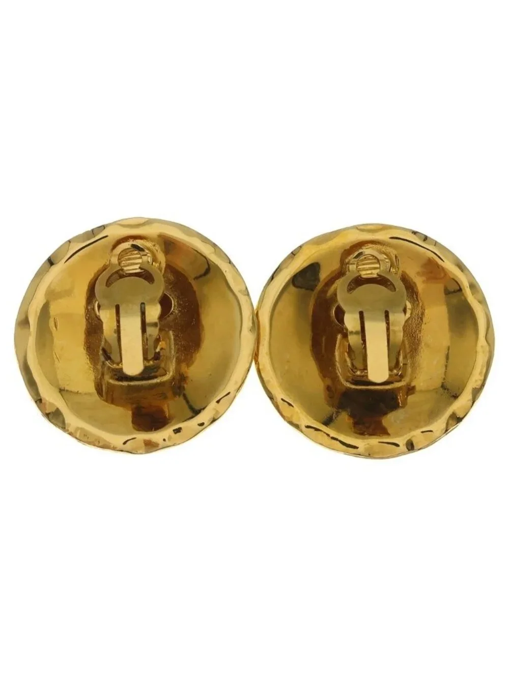 Chanel CC Logo Earrings Quilted Gold Metal